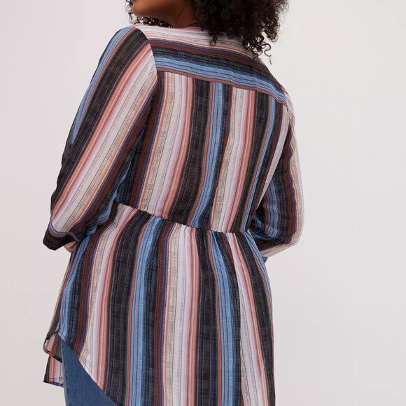 *BOGO FREE* 4X Torrid Emma Babydoll Chiffon Tunic Blouse Striped Women's Top - Picture 3 of 11